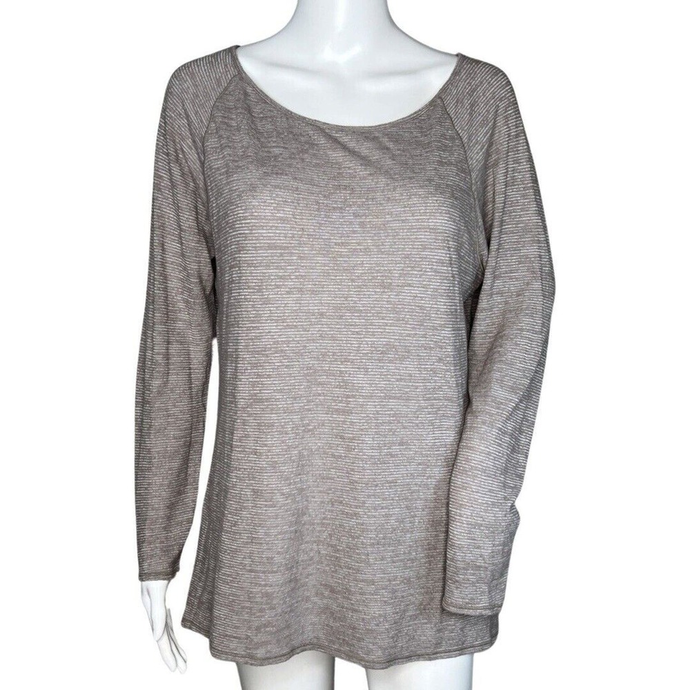 Athleta Shirt Womens Large Brown Gray Stripe Lightweight Workout Athleisure